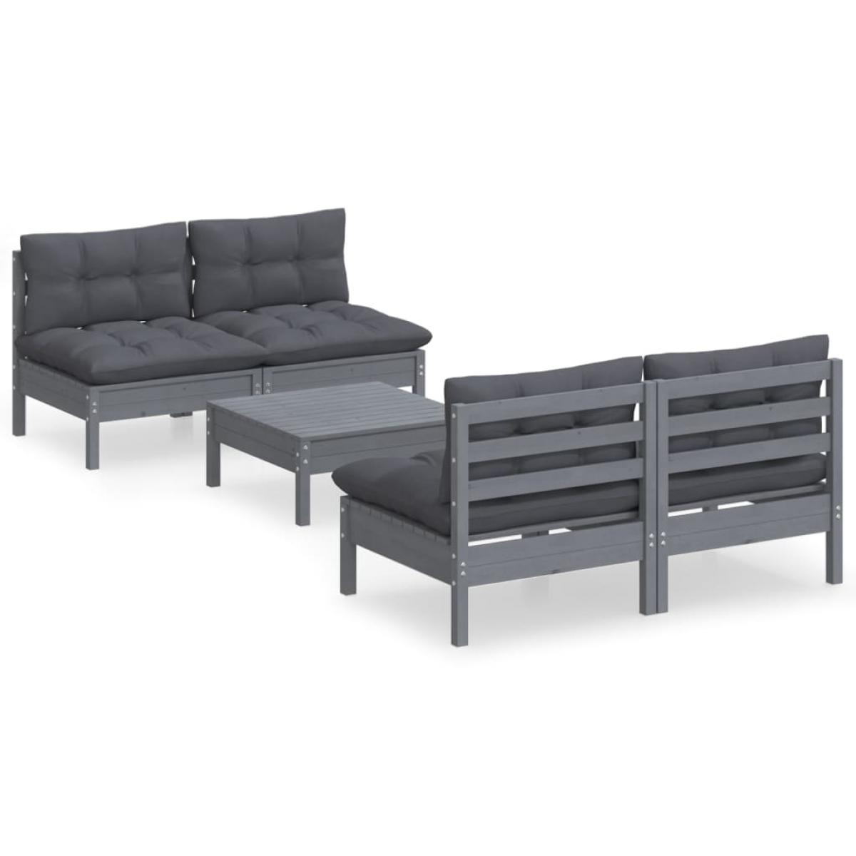 Muebles de jardín 5 pzas con cojines antracita madera de pino