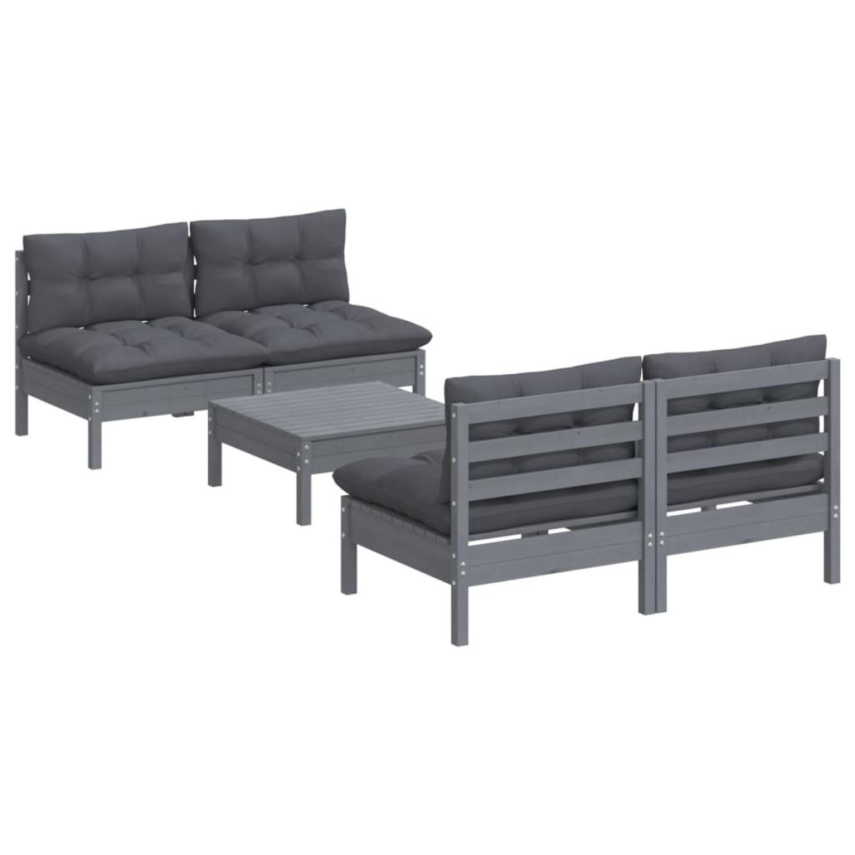 Muebles de jardín 5 pzas con cojines antracita madera de pino