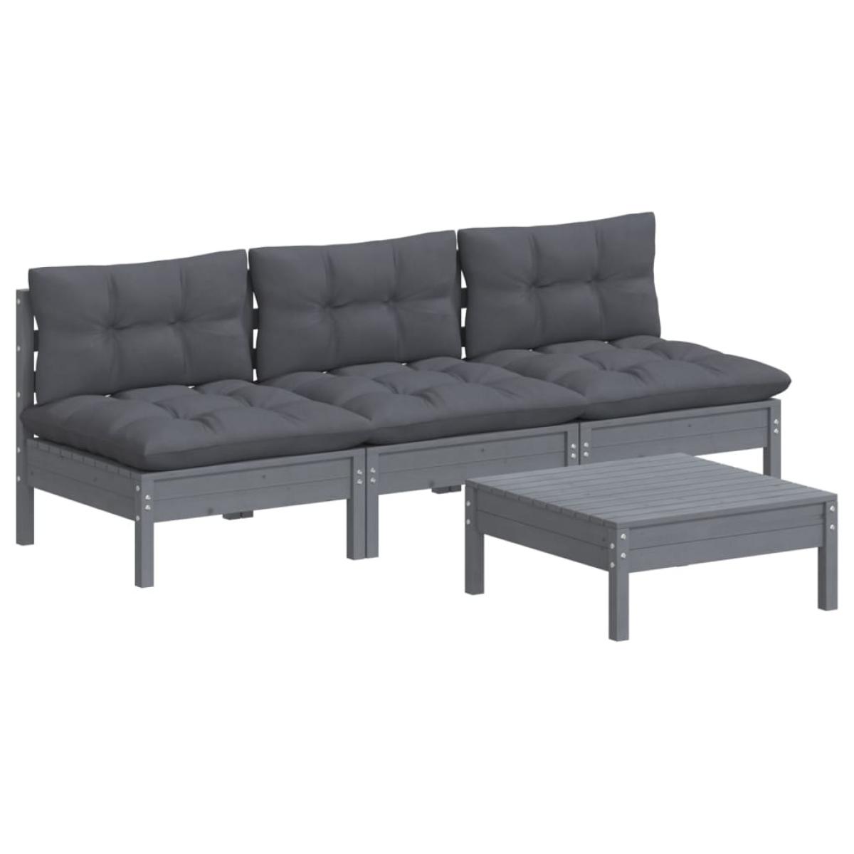 Muebles de jardín 4 pzas con cojines antracita madera de pino