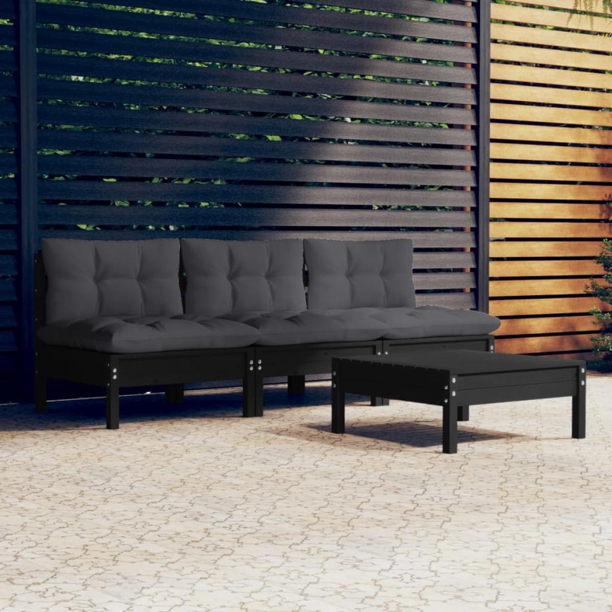 Muebles de jardín 4 pzas con cojines antracita madera de pino