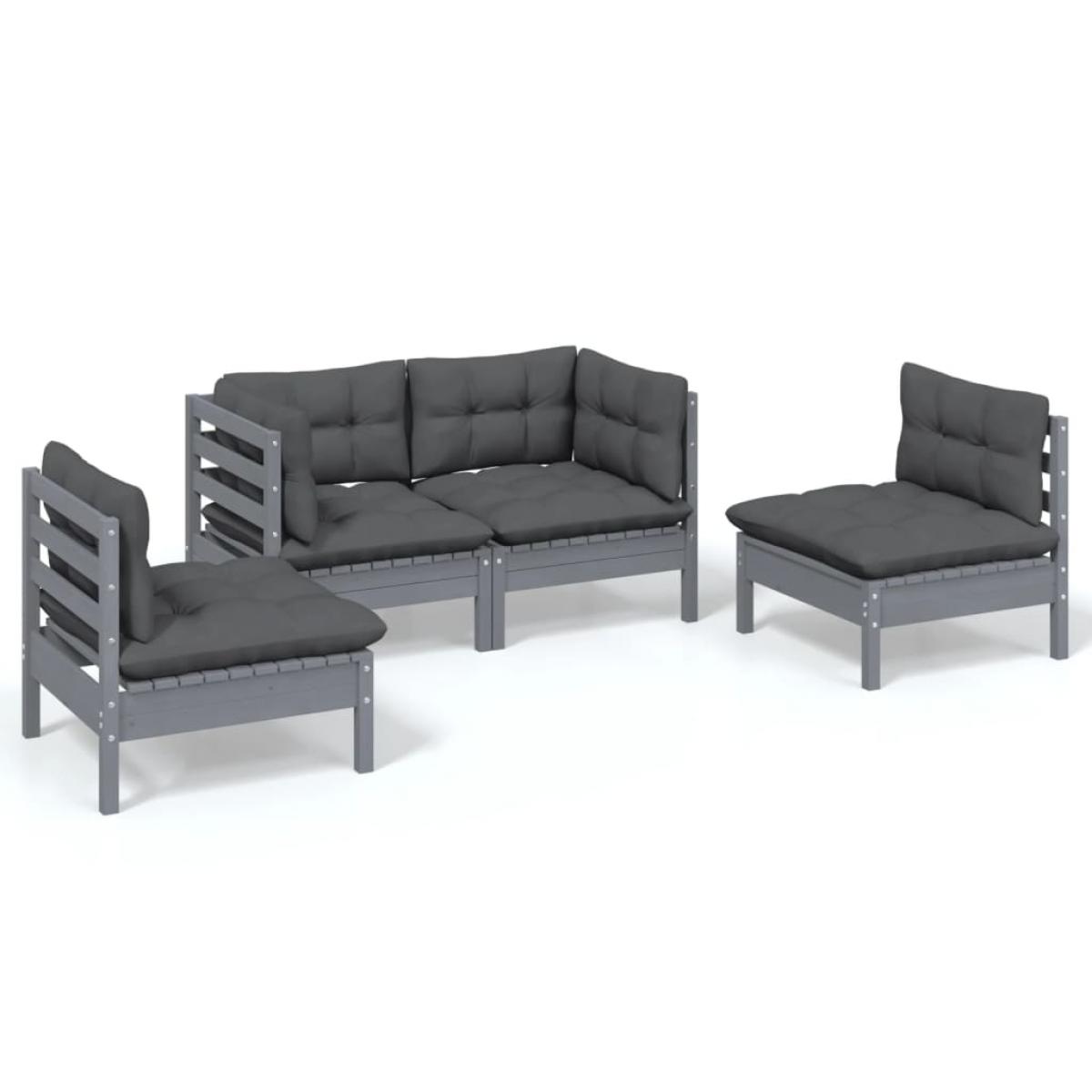 Muebles de jardín 4 piezas con cojines de madera maciza de pino