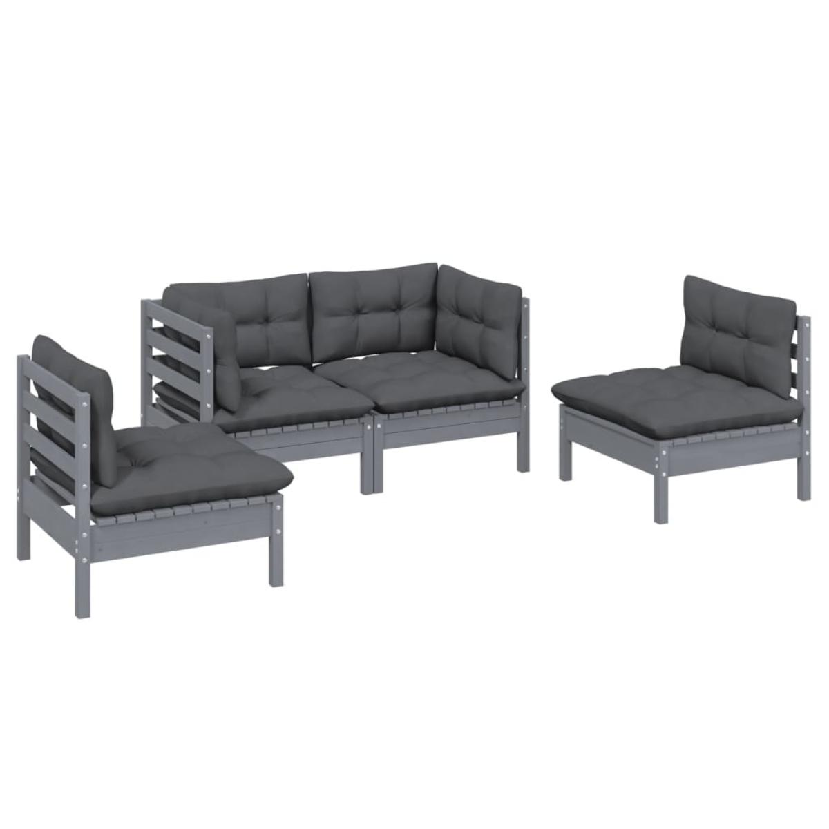 Muebles de jardín 4 piezas con cojines de madera maciza de pino