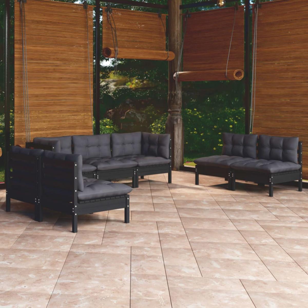 Juego de muebles de jardín 7 pzas y cojines madera maciza pino