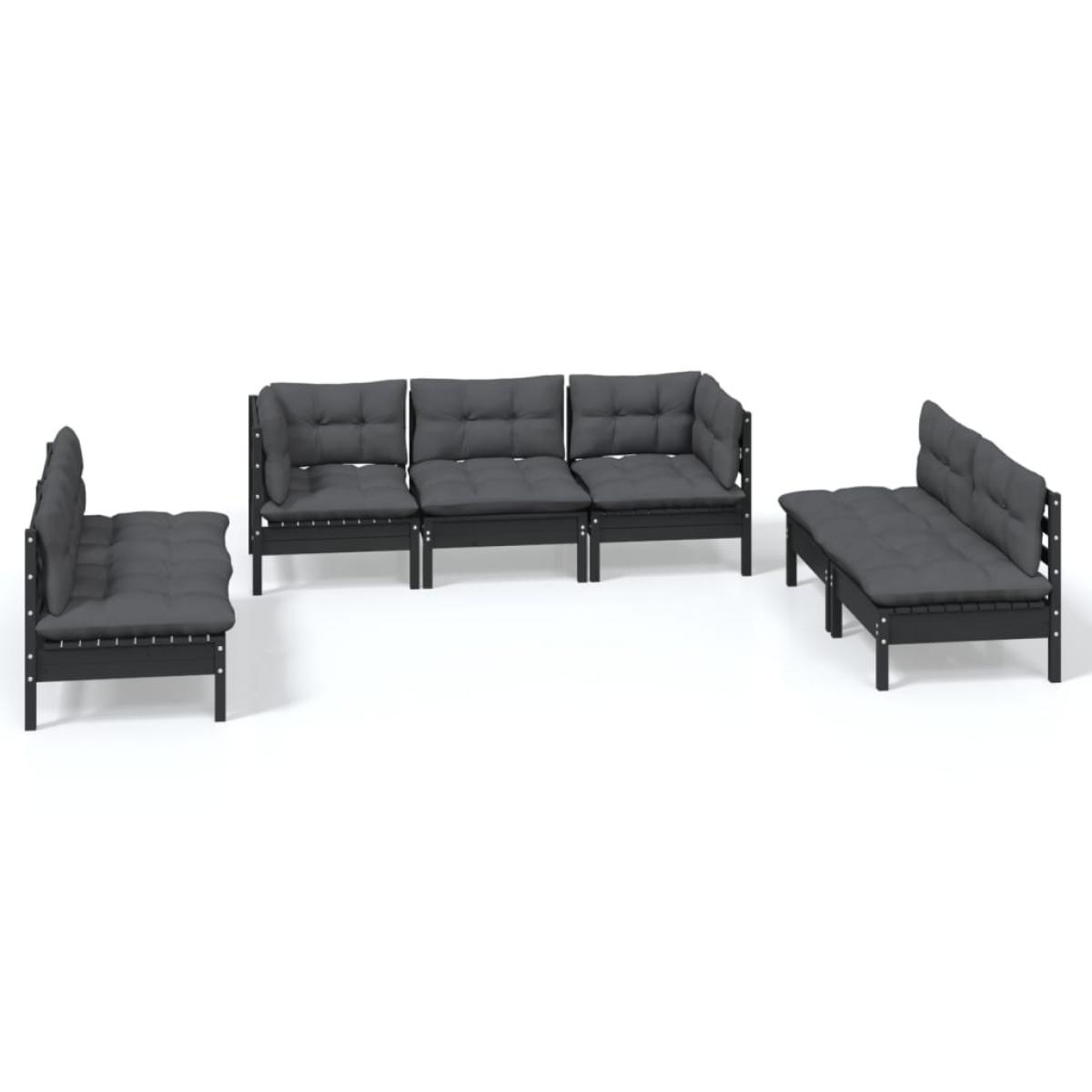 Juego de muebles de jardín 7 pzas y cojines madera maciza pino