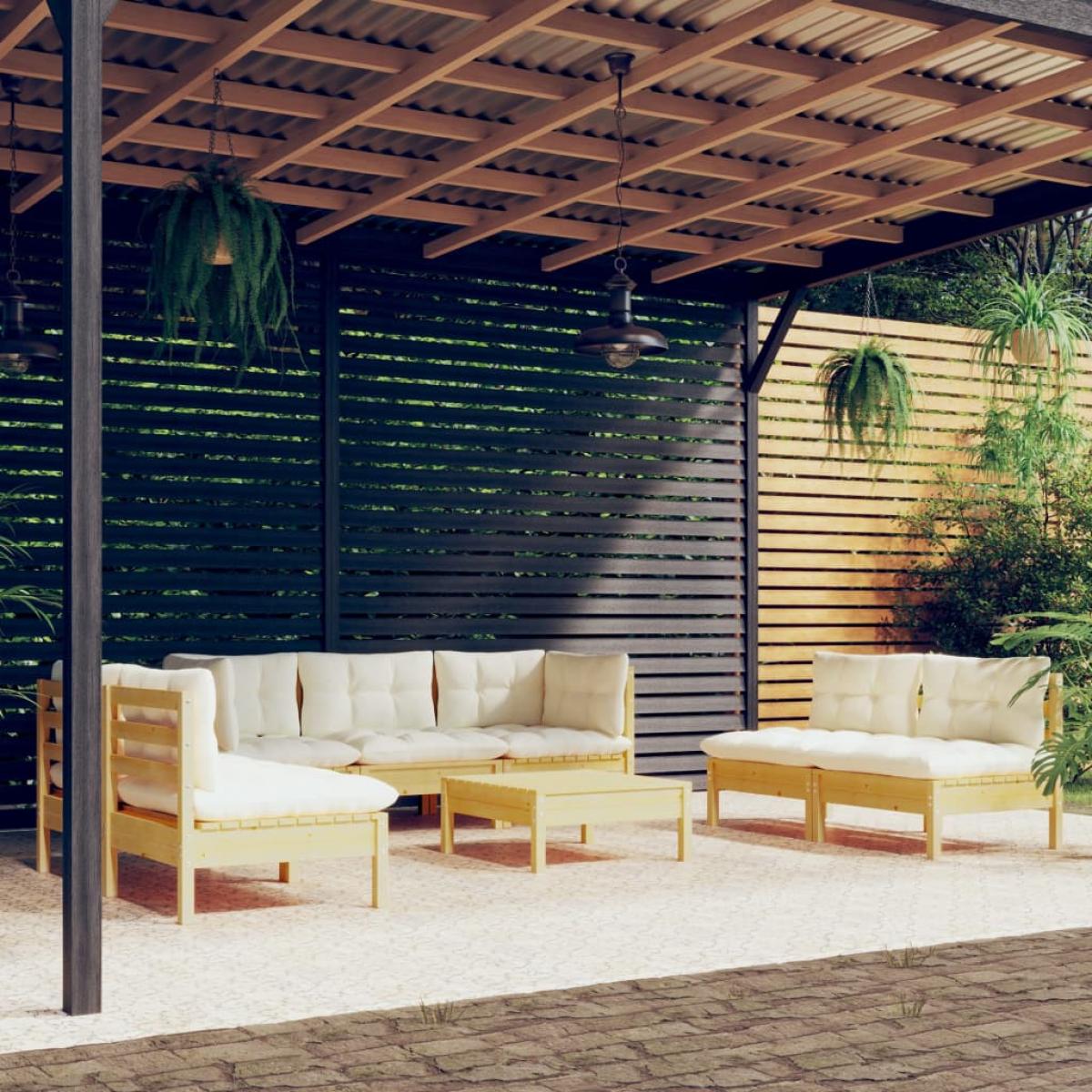 Muebles de jardín 8 piezas cojines madera maciza de pino