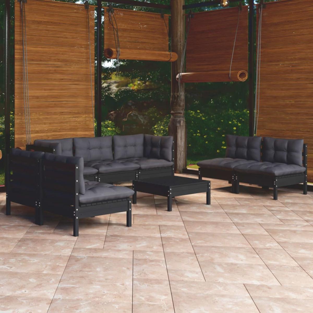 Juego de muebles de jardín 8 pzas y cojines madera maciza pino