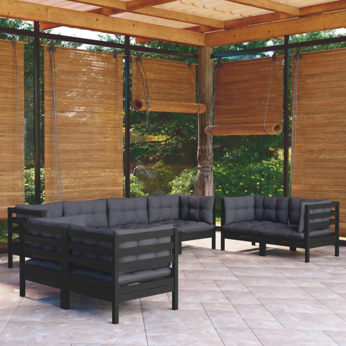 Juego de muebles de jardín 8 pzas y cojines madera maciza pino