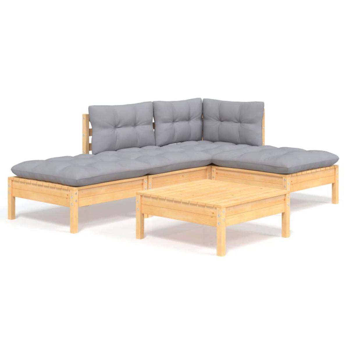 Juego de muebles de jardín 5 pzas y cojines madera pino gris