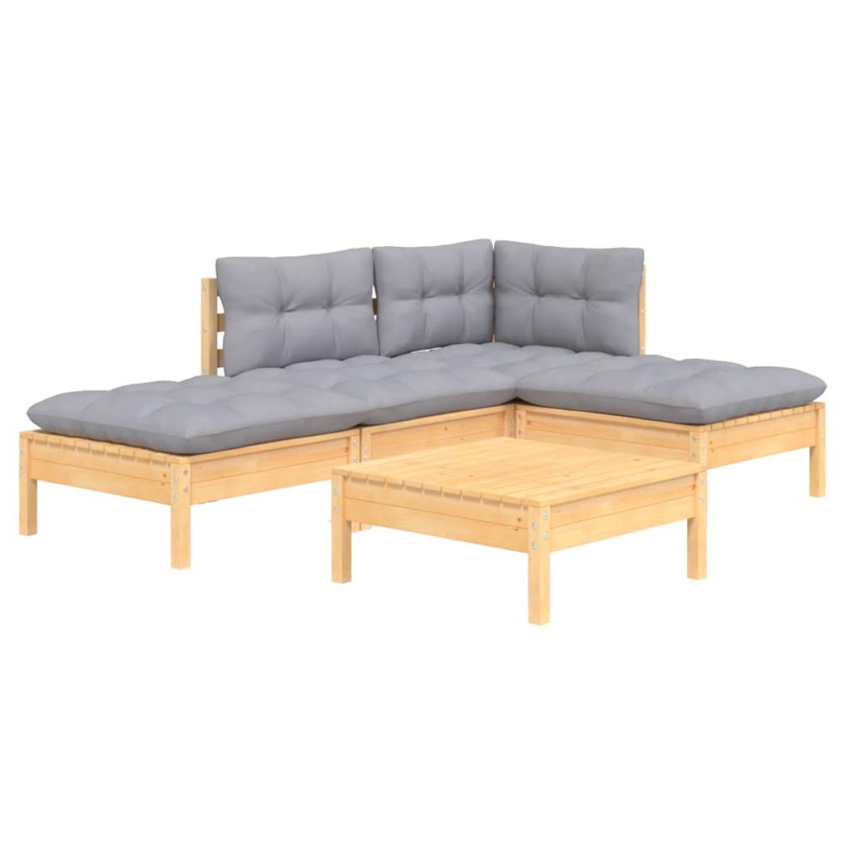 Juego de muebles de jardín 5 pzas y cojines madera pino gris