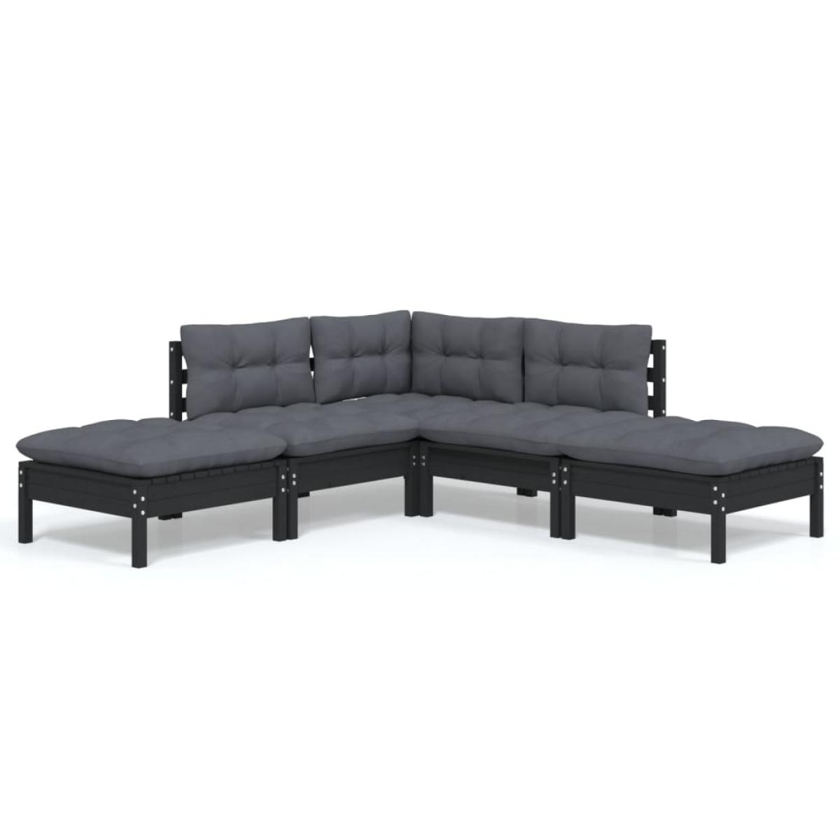 Muebles de jardín 5 pzas con cojines negro madera de pino