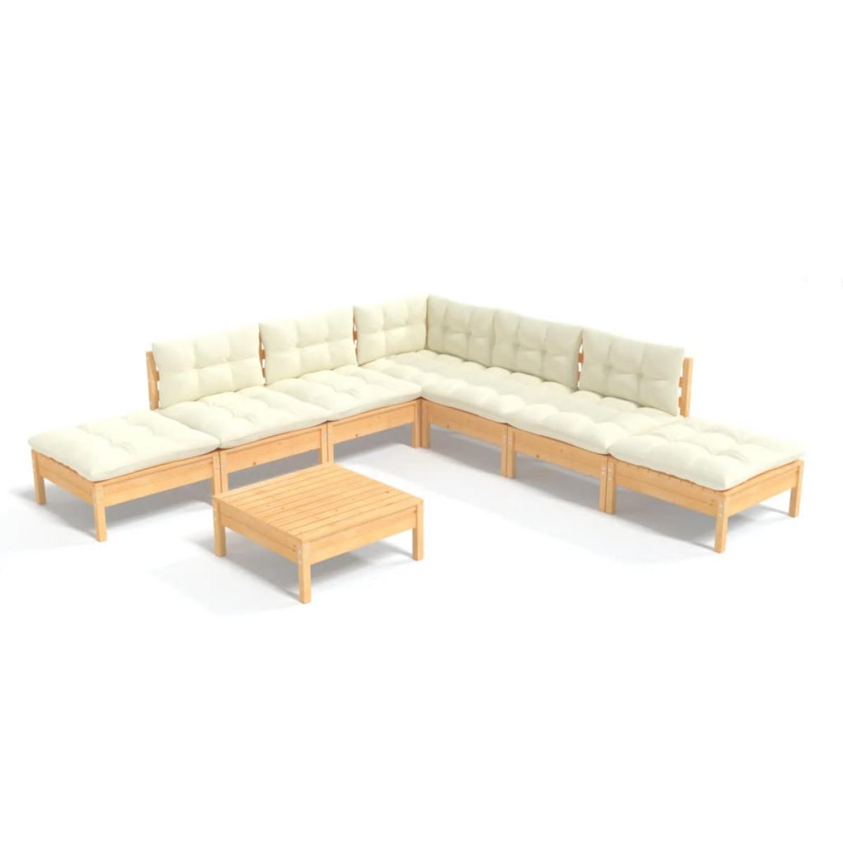 Muebles de jardín 8 piezas cojines madera de pino color crema