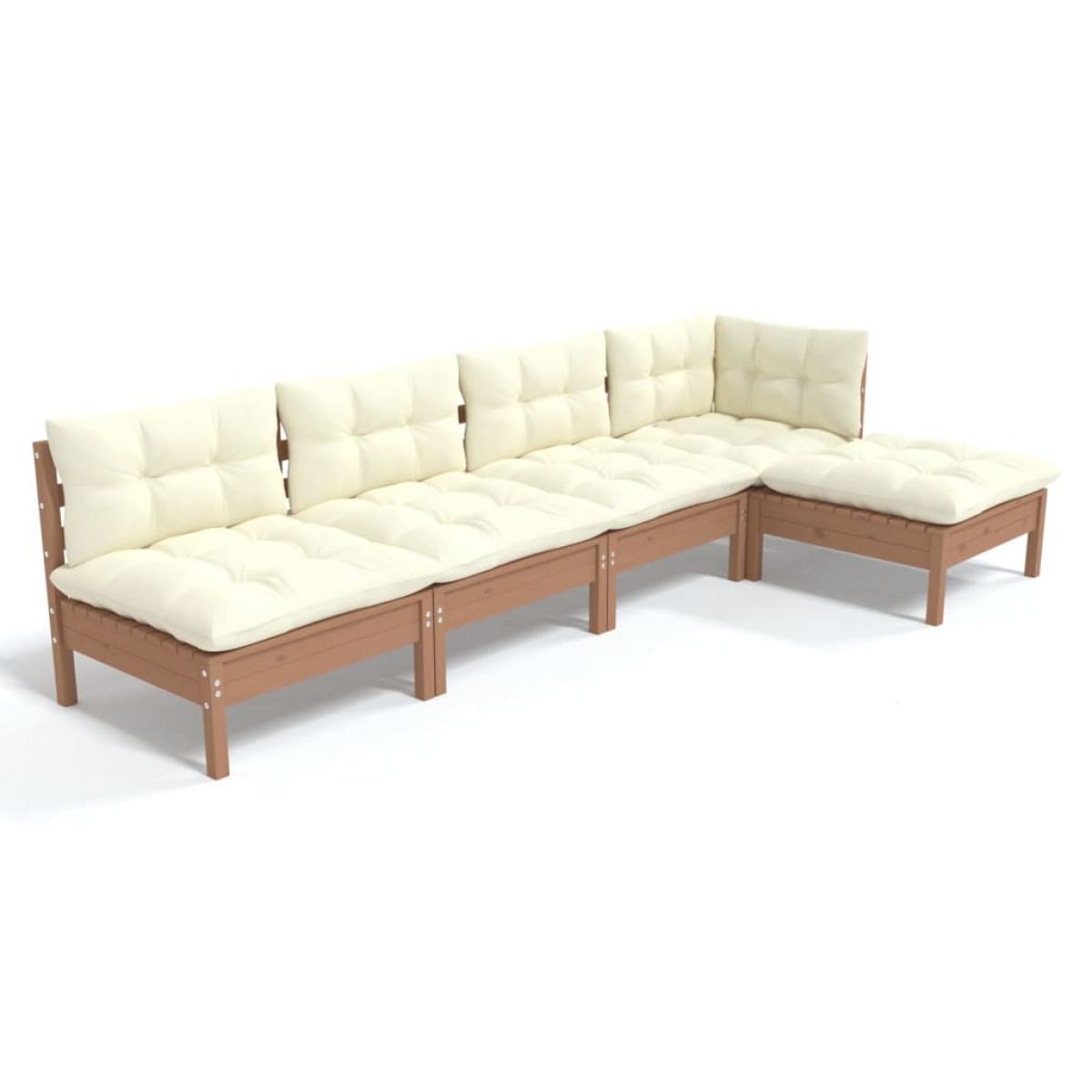 Muebles de jardín 5 pzas y cojines madera de pino marrón miel