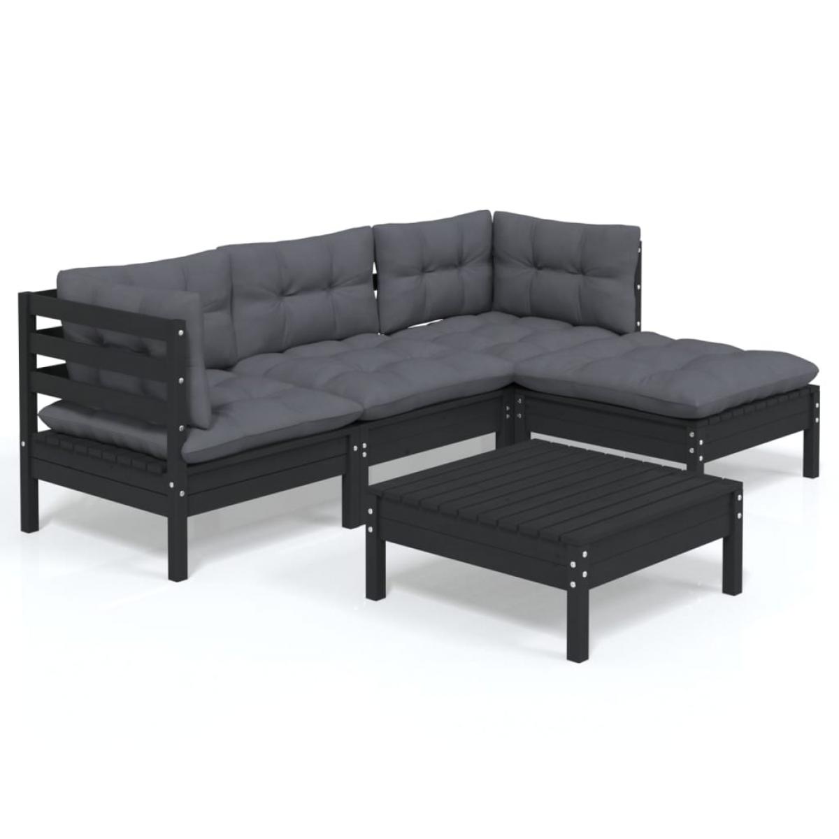 Muebles de jardín 5 pzas con cojines negro madera de pino