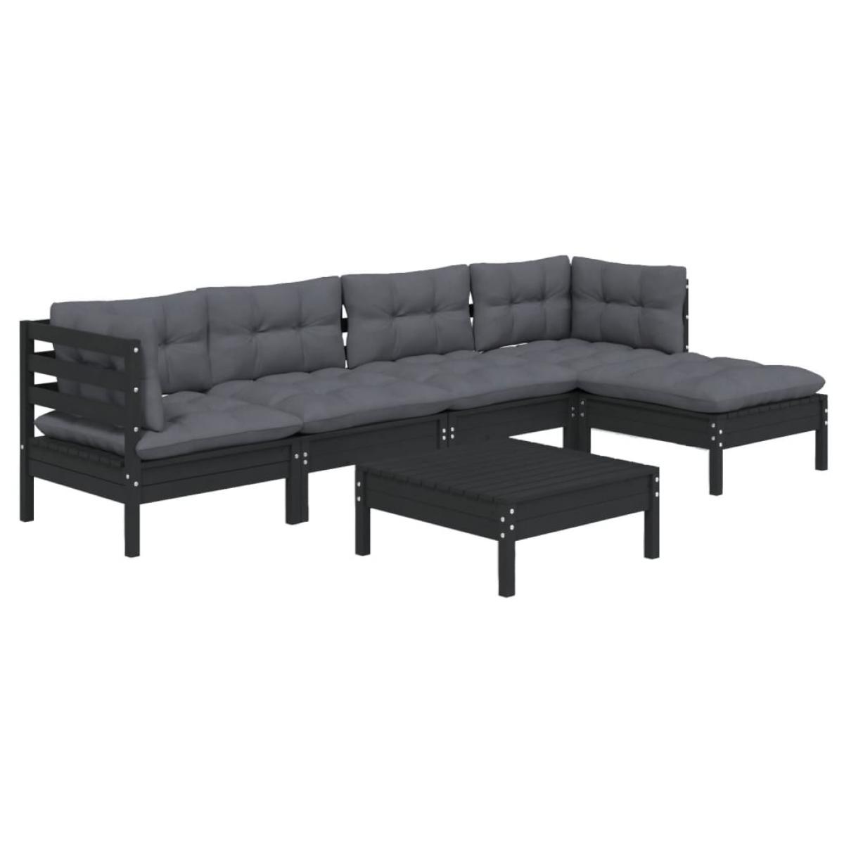 Muebles de jardín 6 pzas con cojines negro madera de pino