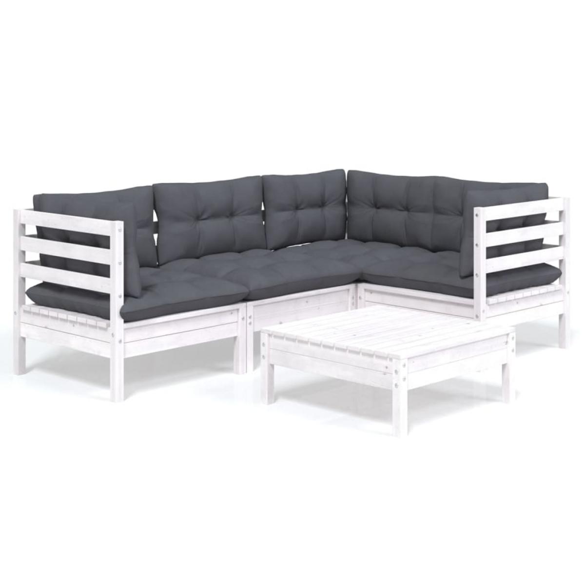 Muebles de jardín 5 pzas con cojines blanco madera de pino