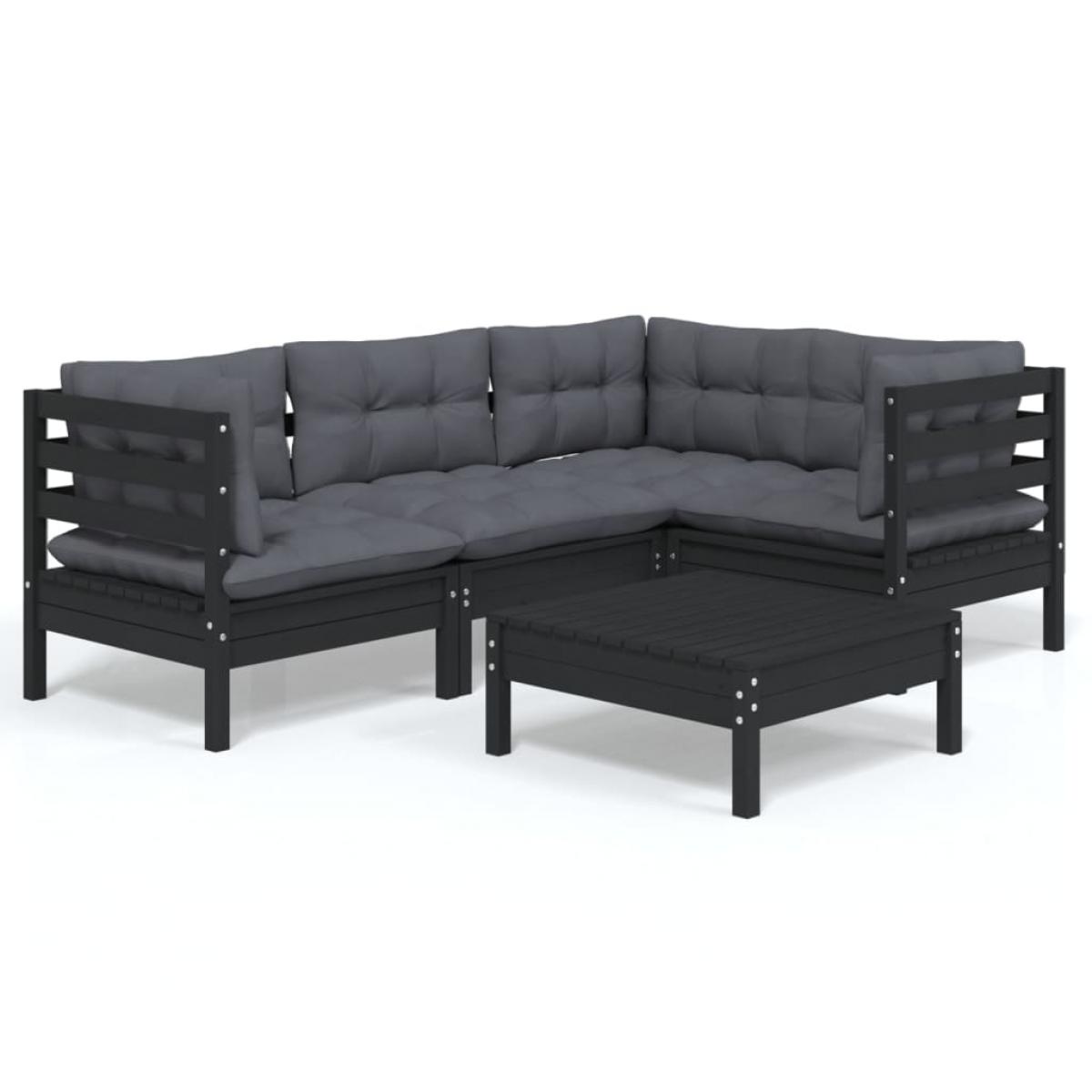 Muebles de jardín 5 pzas con cojines negro madera de pino