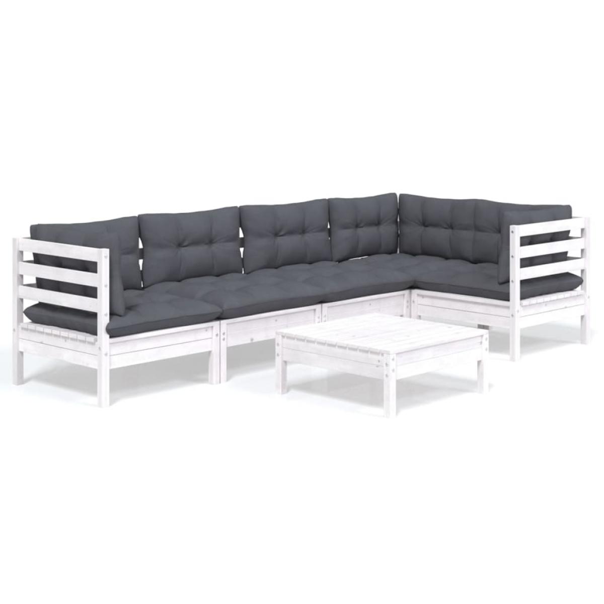 Muebles de jardín 6 pzas con cojines blanco madera de pino