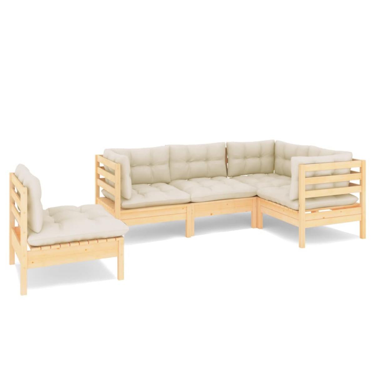 Muebles de jardín 5 piezas cojines madera de pino crema
