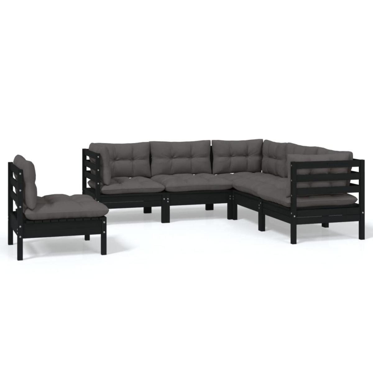 Muebles de jardín 5 pzas con cojines negro madera de pino