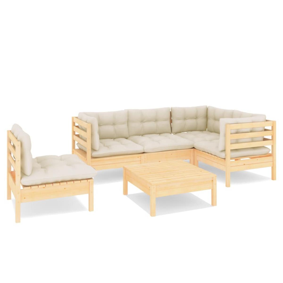 Muebles de jardín 6 piezas cojines madera de pino color crema
