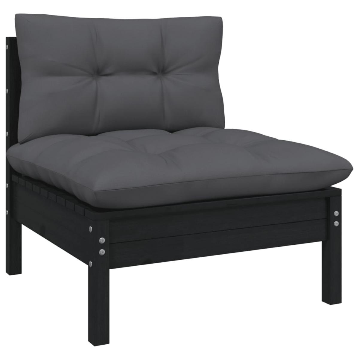 Muebles de jardín 8 pzas con cojines negro madera maciza pino
