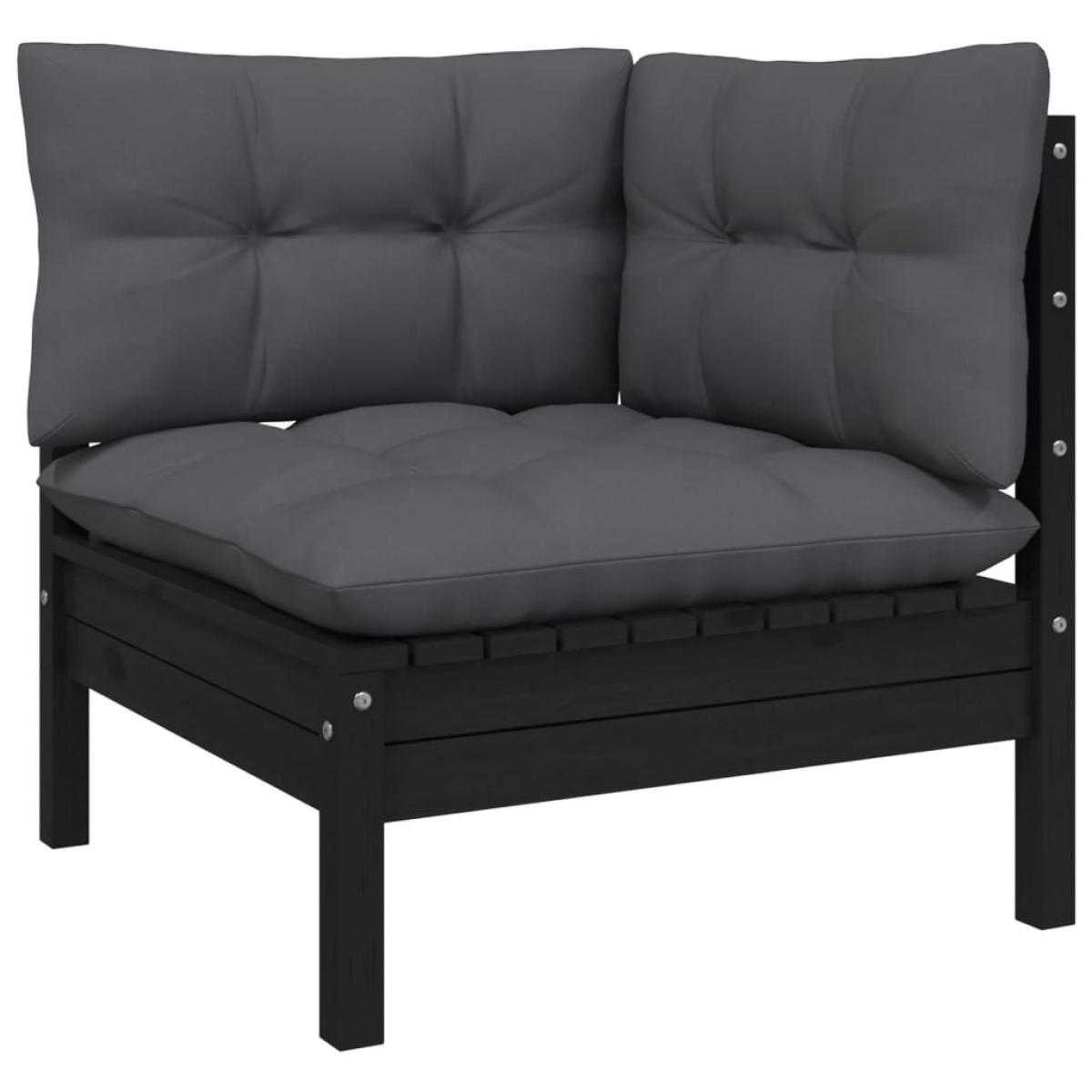Muebles de jardín 8 pzas con cojines negro madera maciza pino
