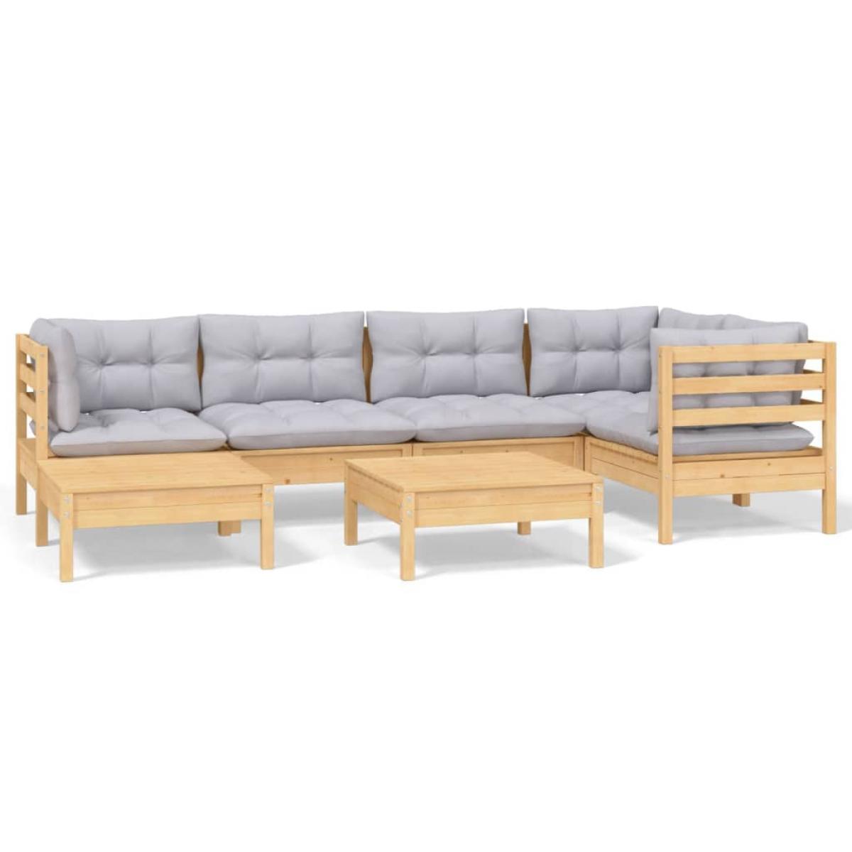 Juego de muebles de jardín 7 pzas y cojines madera maciza pino