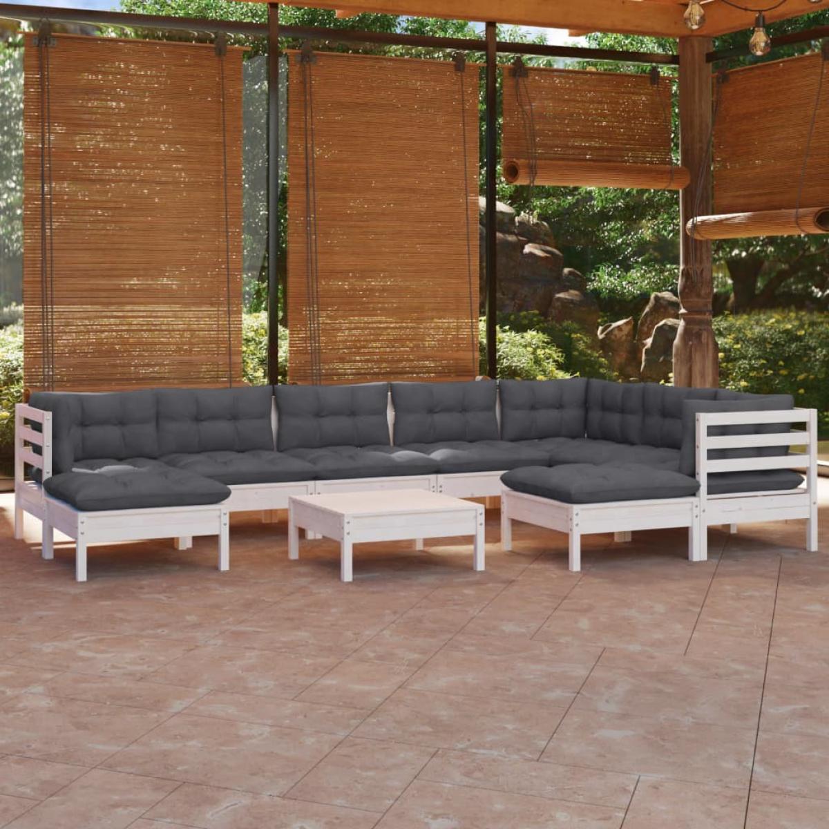 Muebles de jardín 10 pzas con cojines blanco madera maciza pino