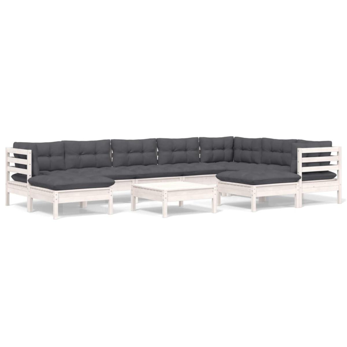 Muebles de jardín 10 pzas con cojines blanco madera maciza pino