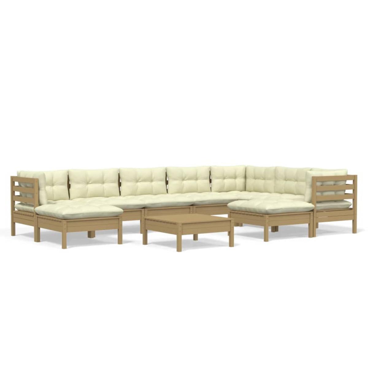 Muebles de jardín 10 pzas y cojines madera de pino marrón miel