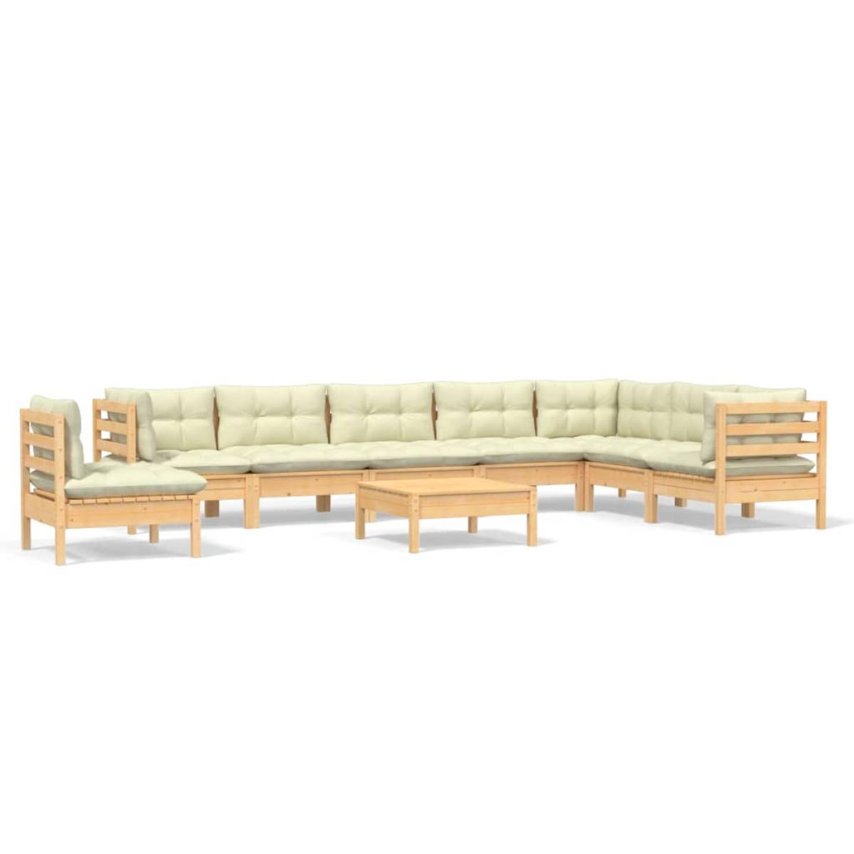Muebles de jardín 9 pzas y cojines madera maciza de pino crema
