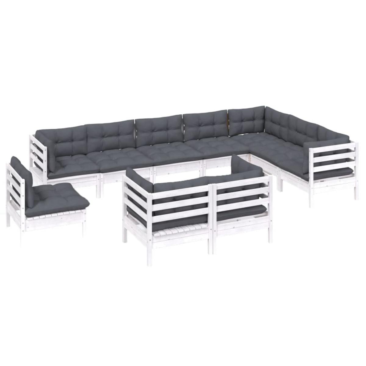 Muebles de jardín 10 pzas y cojines blanco madera maciza pino
