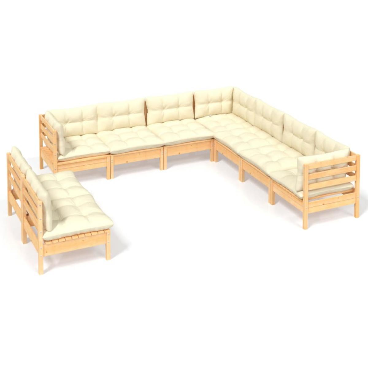Muebles de jardín 9 pzas y cojines madera maciza de pino crema