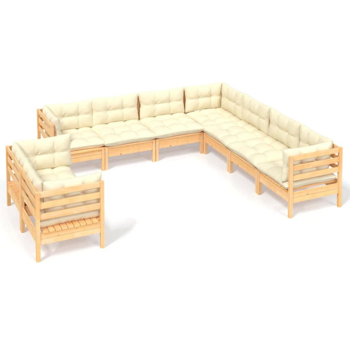 Muebles de jardín 9 pzas y cojines madera maciza de pino crema
