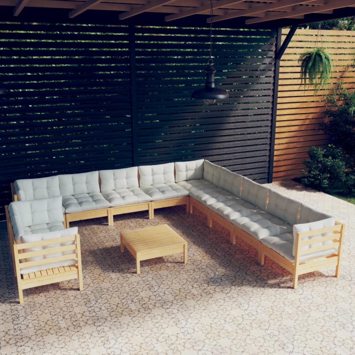 Muebles de jardín 12 piezas y cojines madera maciza de pino