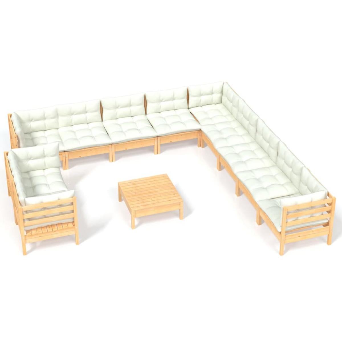 Muebles de jardín 12 piezas y cojines madera maciza de pino