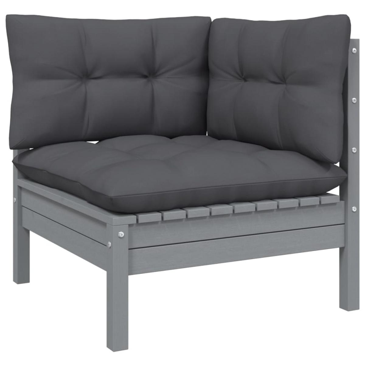 Muebles de jardín 11 pzas y cojines gris madera de pino