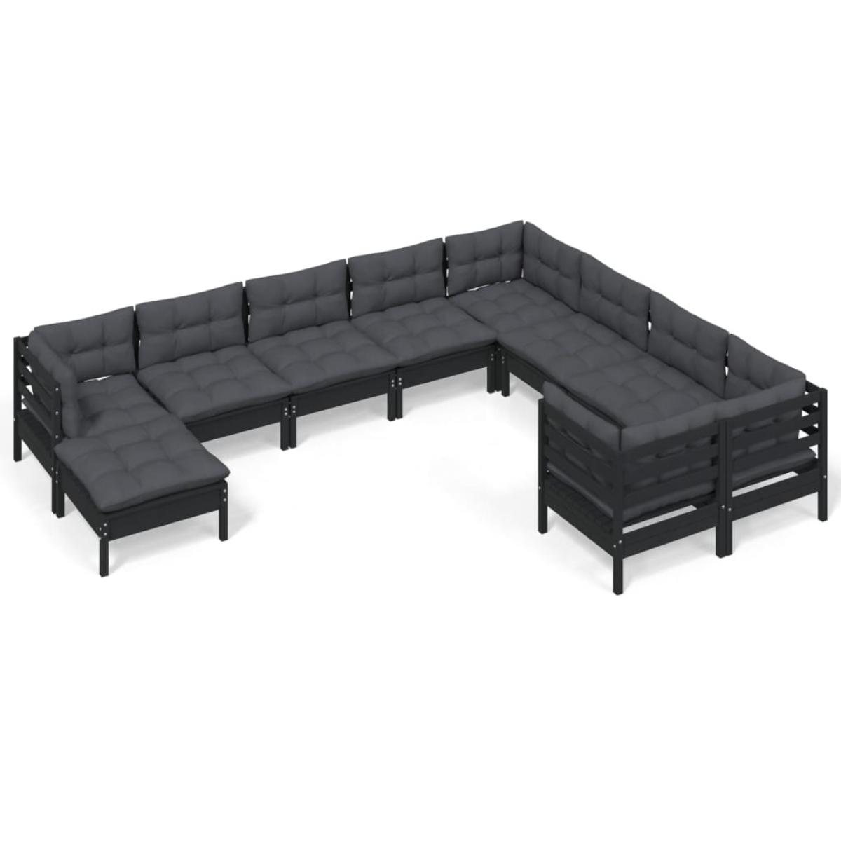 Muebles de jardín 10 pzas con cojines negro madera de pino