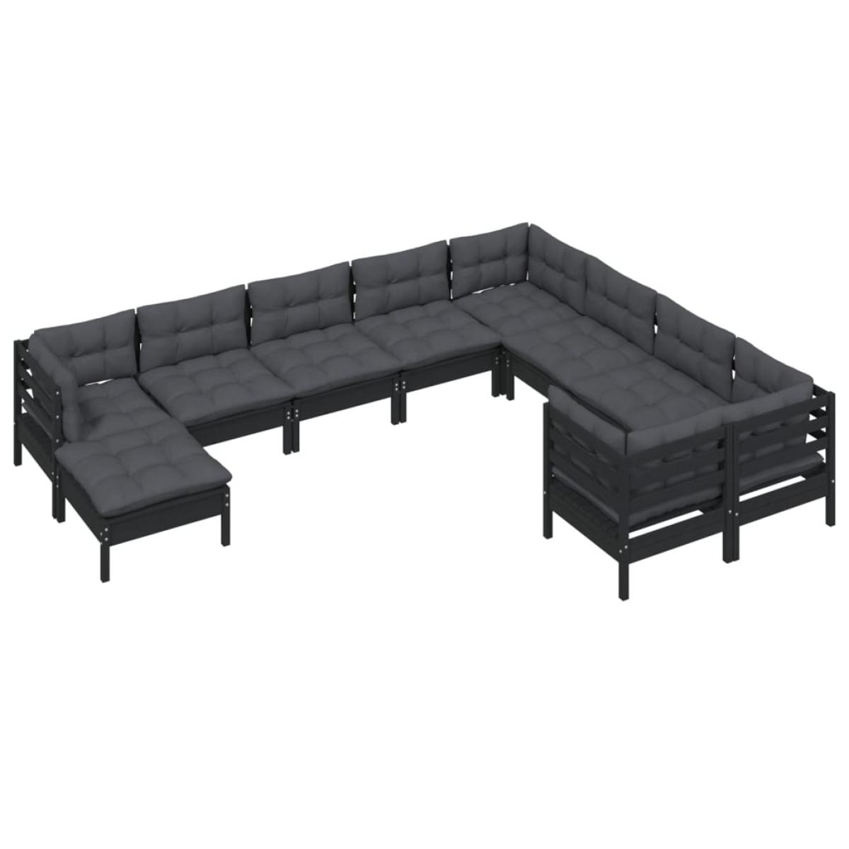 Muebles de jardín 10 pzas con cojines negro madera de pino