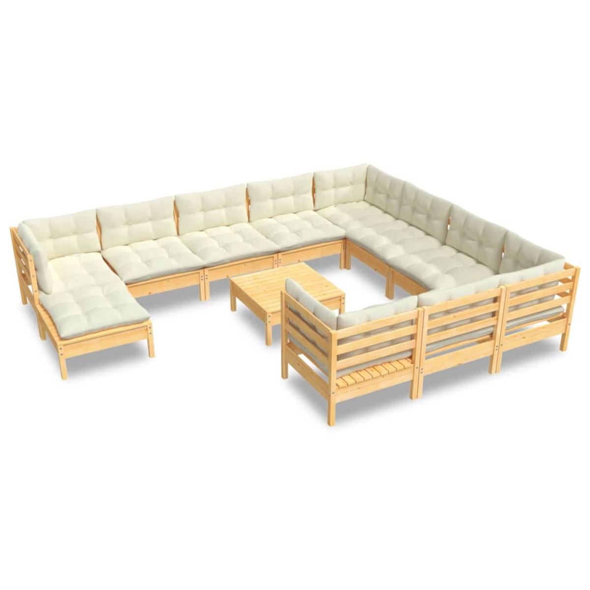 Muebles de jardín 10 pzas y cojines madera de pino crema
