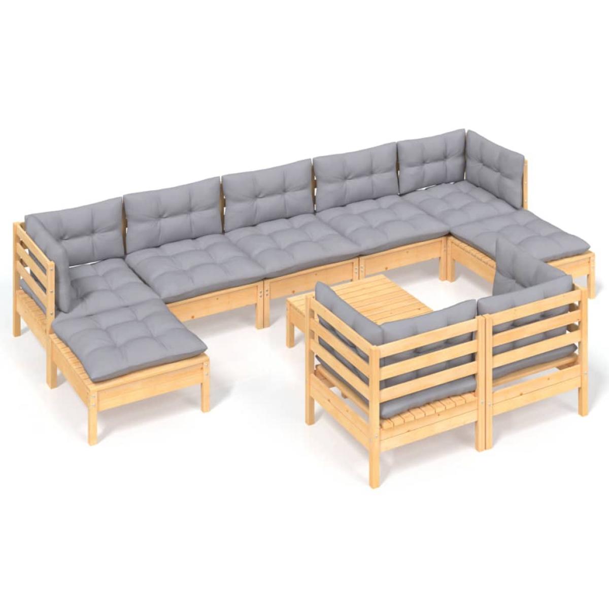 Juego de muebles de jardín 10 pzas y cojines madera maciza pino
