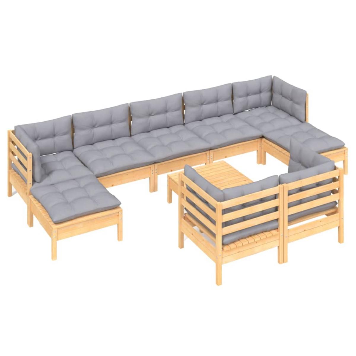 Juego de muebles de jardín 10 pzas y cojines madera maciza pino