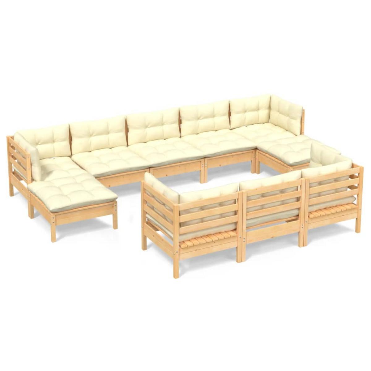 Muebles de jardín 10 pzas y cojines madera maciza de pino crema