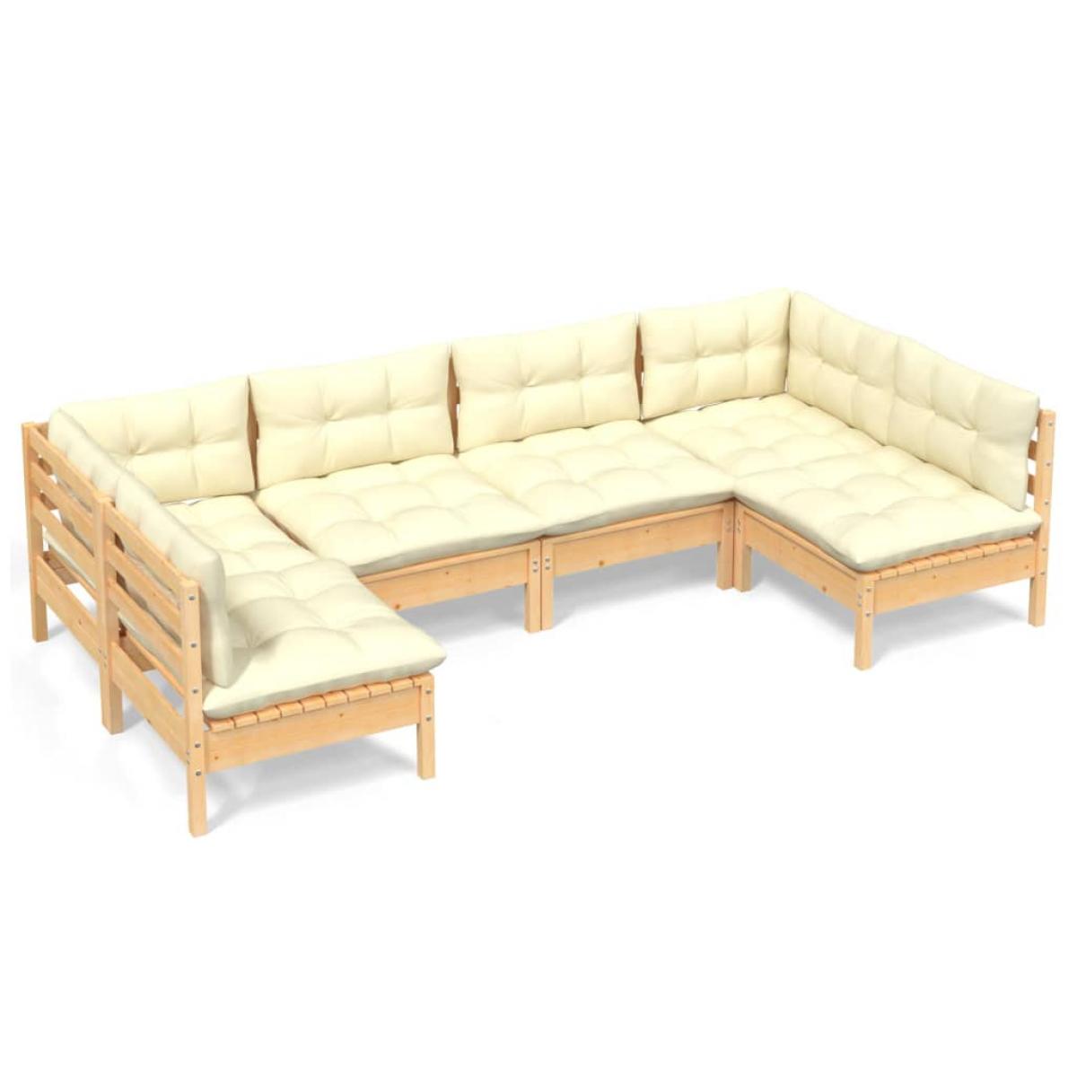 Muebles de jardín 6 pzas y cojines madera maciza de pino crema