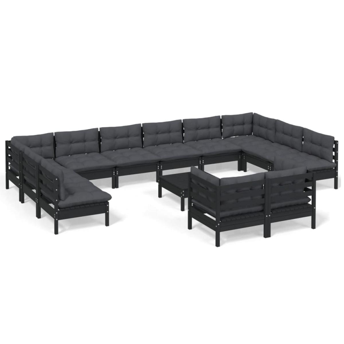Muebles de jardín 13 pzas con cojines negro madera de pino