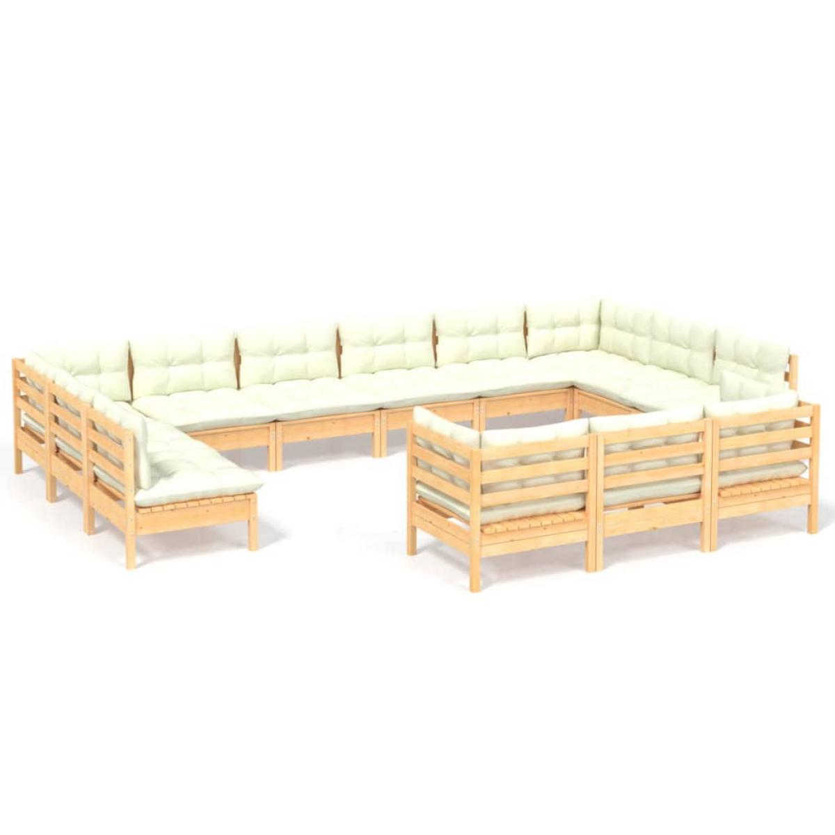 Muebles de jardín 13 piezas cojines madera de pino color crema
