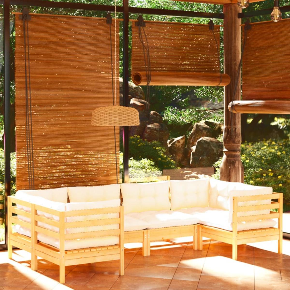 Muebles de jardín 6 piezas cojines madera de pino color crema