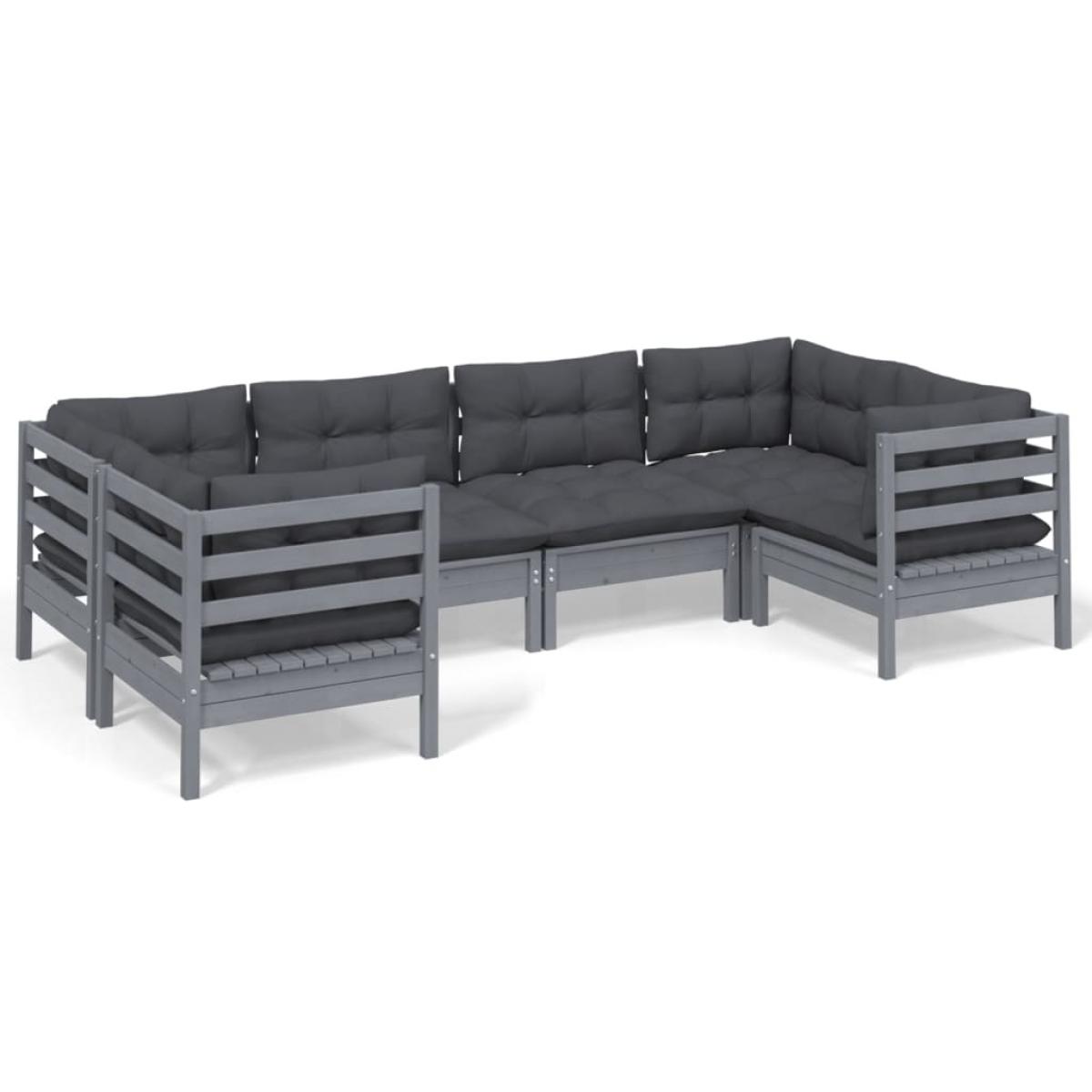 Juego de muebles de jardín 6 pzas y cojines madera pino gris
