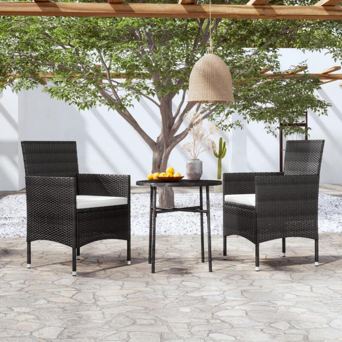Juego de comedor para jardín 3 piezas ratán sintético negro