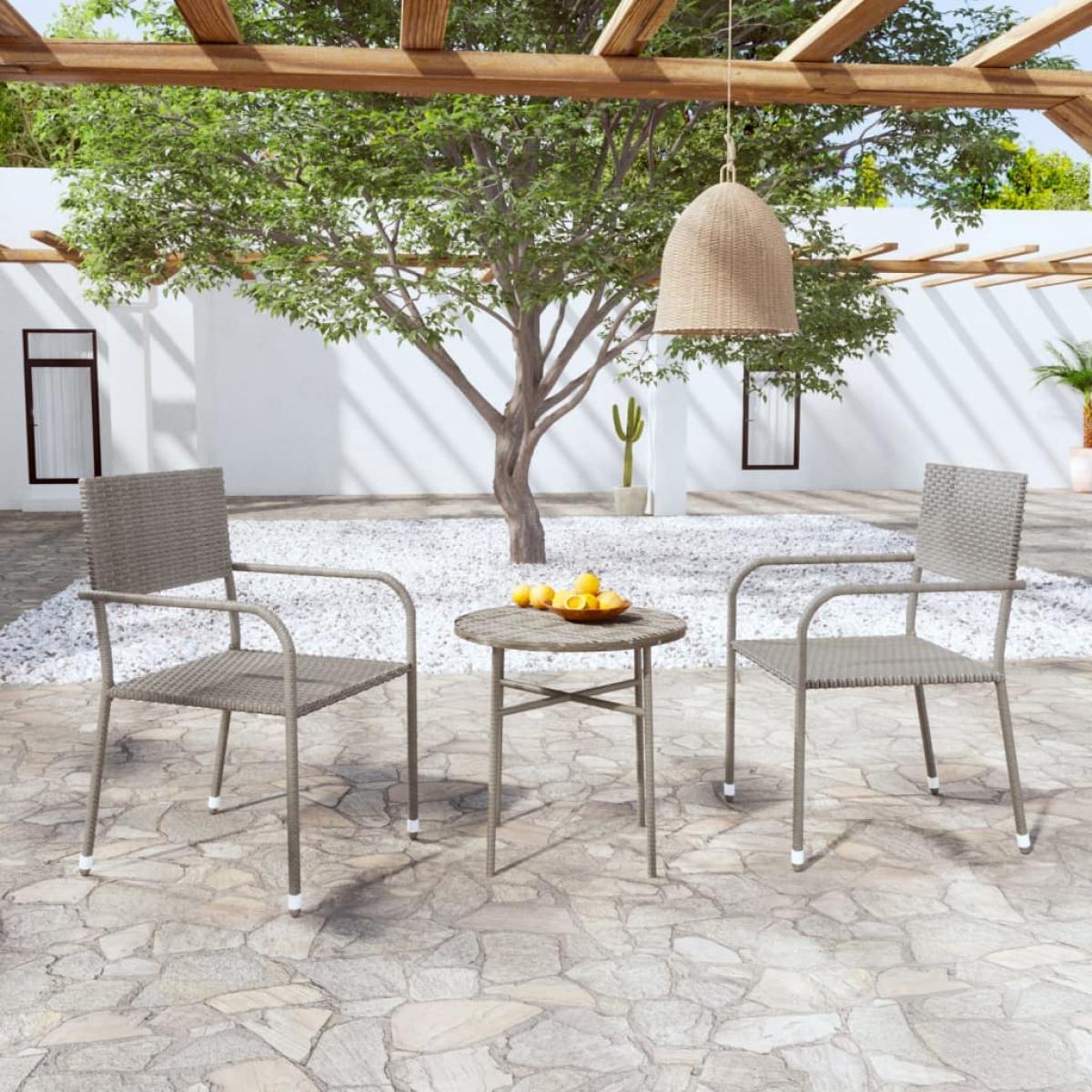 Juego de comedor para jardín 3 piezas ratán sintético gris